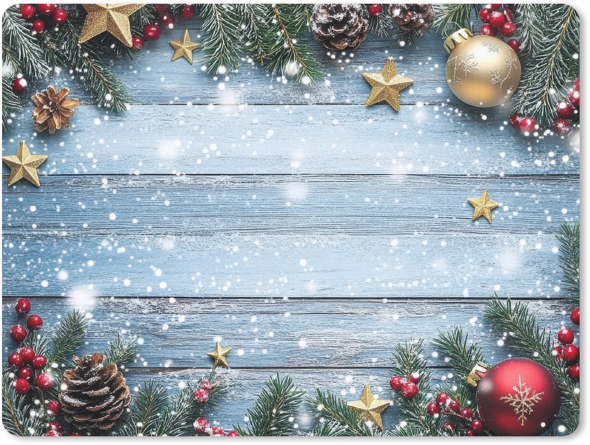 Muismat 23x19 cm - Mousepad Kerstomlijsting - Sneeuw - Meerkleurig - Muismatten