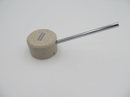 Franke kraanonderdeel met beige textuur en 'FRANKE' logo, met rode indicator en chromen hendel.
