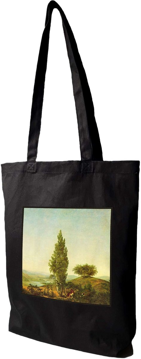 Caspar David Friedrich Shopper Tas met Print - Zwart of Ecru