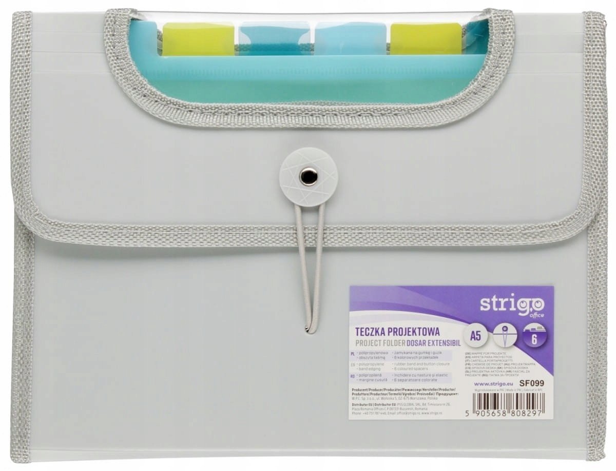 Strigo A5 Map met 6 Vakken en Elastiek - Grijs
