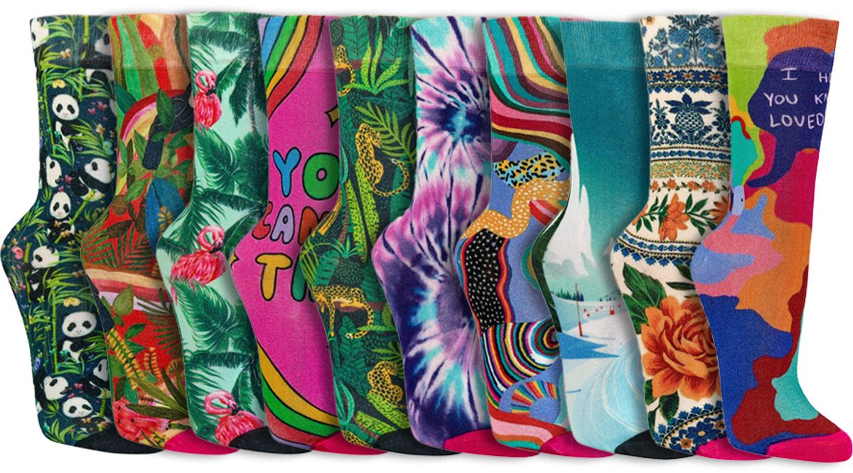 Bamboe dames sokken | Grappige sokken | Diverse printjes | Maat: One Size | 10 paar