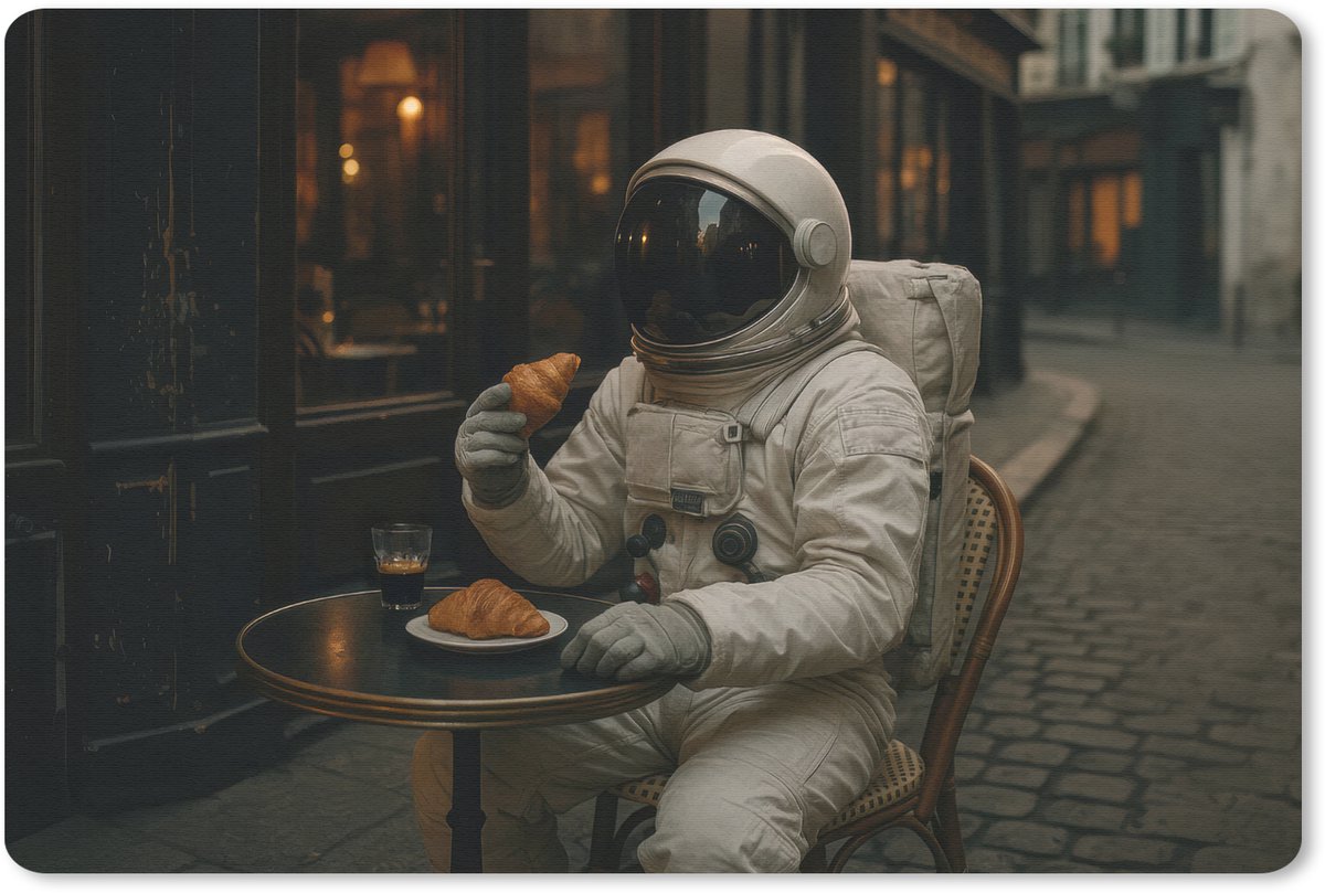 Muismat 27x18 cm - Mousepad Café - Croissant - Koffie - Astronaut - Muismatten