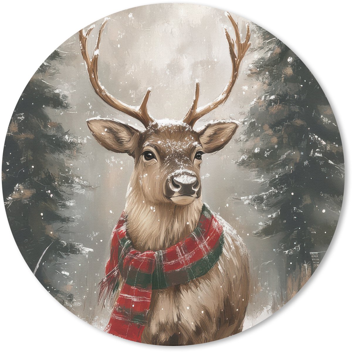 Muismat rond 50x50 cm - Mousepad Winter - Bos - Rendier - Donker - Ronde muismatten