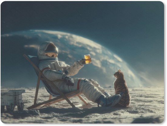 Muismat 23x19 cm - Mousepad Astronaut - Kat - Glas - Stoel - Muismatten