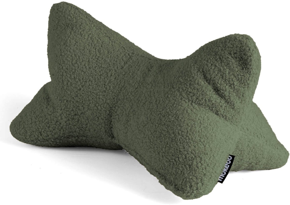 mokebo Leeshoofdkussen van teddystof Bouclé ‘Der Leseknochen‘ nekkussen of boekensteun voor tablets, boeken of e-books in bosgroen