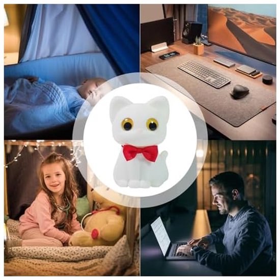 Universeel nachtlampje voor peuters | Kattennachtlampje voor de babykamer | Slaapkamerdecoratie met 7 LED-verlichtingskleuren, perfect voor baby's naast het bed, voor een verjaardag van een jongen of meisje — afbeelding 2