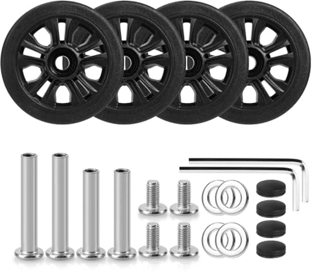 Vervangwielen voor Bagage - 55 x 11 mm Zwart Rubber (Pack van 4)