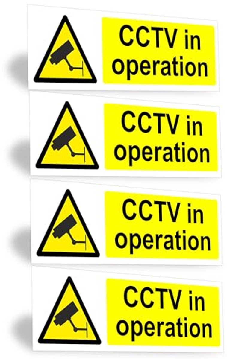 CCTV In Operatie Teken - 4 Pack Zelfklevende Waarschuwingsborden voor Beveiliging