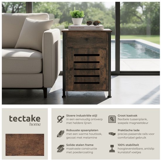 tectake - Table de chevet Waterford - 40x42x60.5cm - industriel - marron foncé - 404724