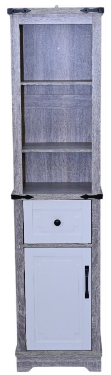 Badkamerkastje Multifunctionele hoge kast 39,5x29,5x160 cm Vitrinekasten wit en grijs met 