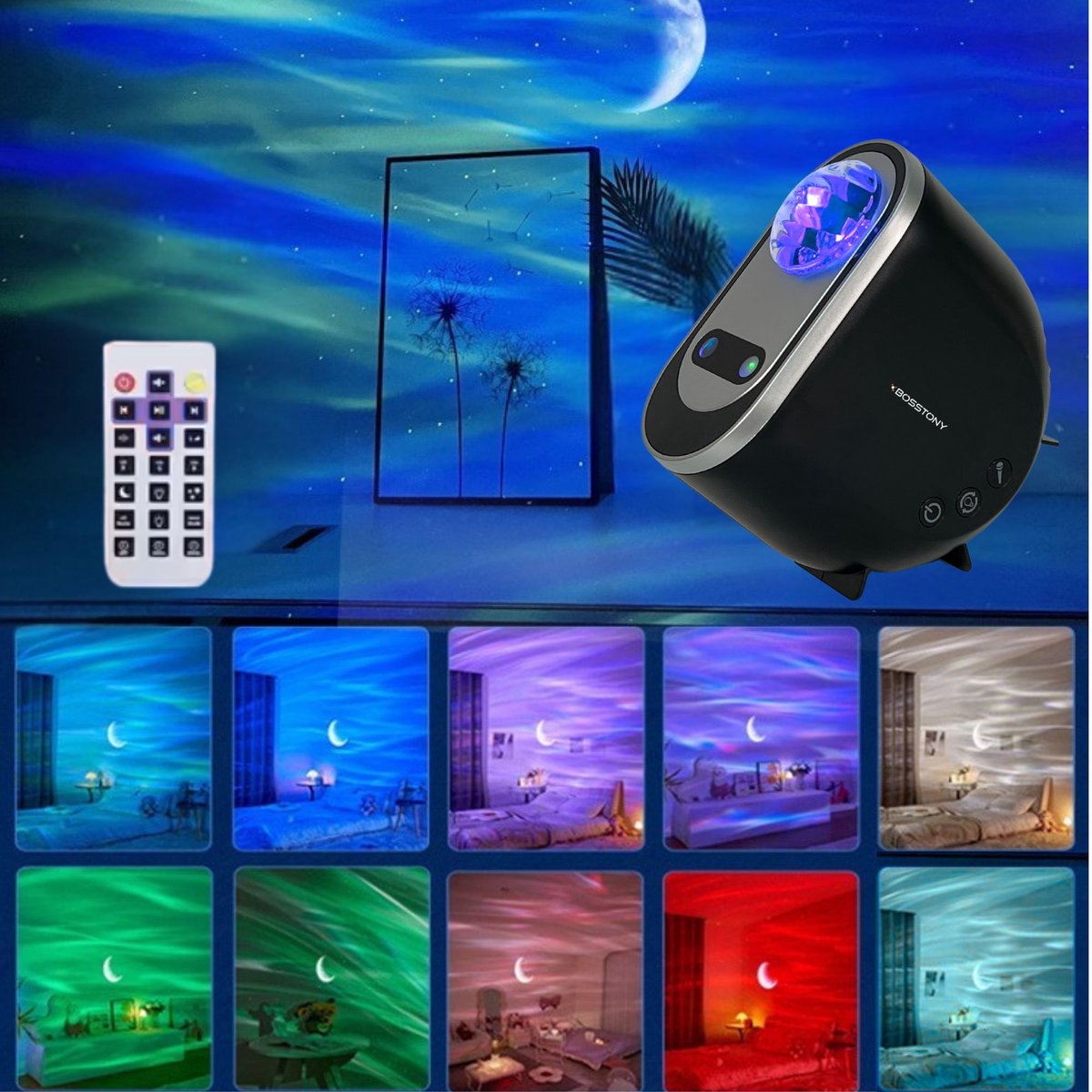 Bosstony® Northern Lights Projector - Aurora Sterrenhemel Projector - Galaxy lamp - Noorderlicht Projectorlamp - Nachtlamp met timer – foto 8