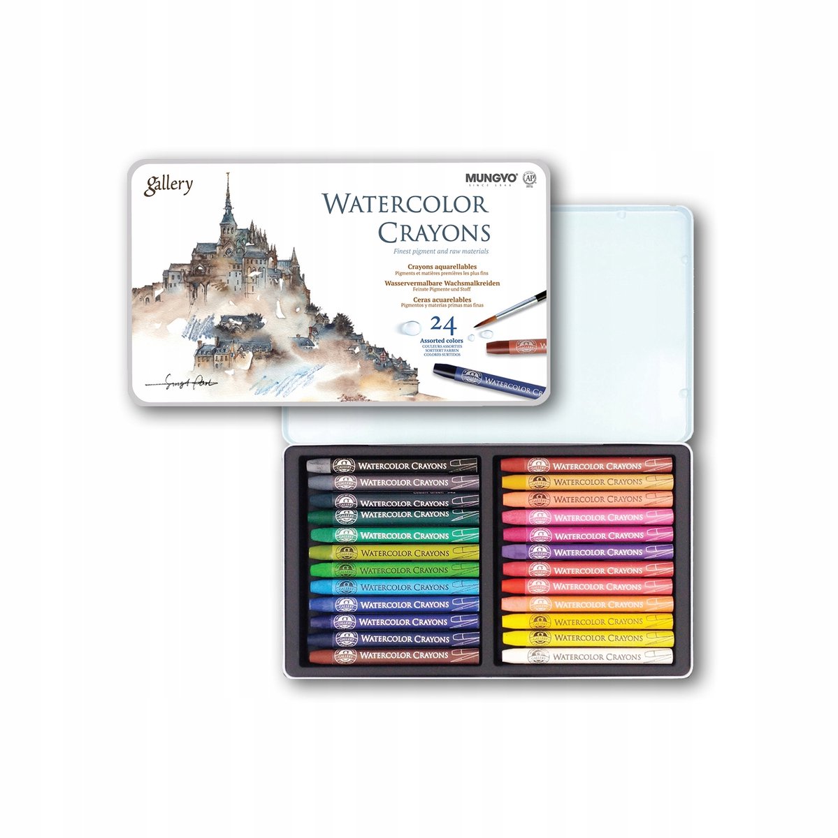 Mungyo Aquarel Kleurpotloden Set - 24 Stuks in Metalen Tin