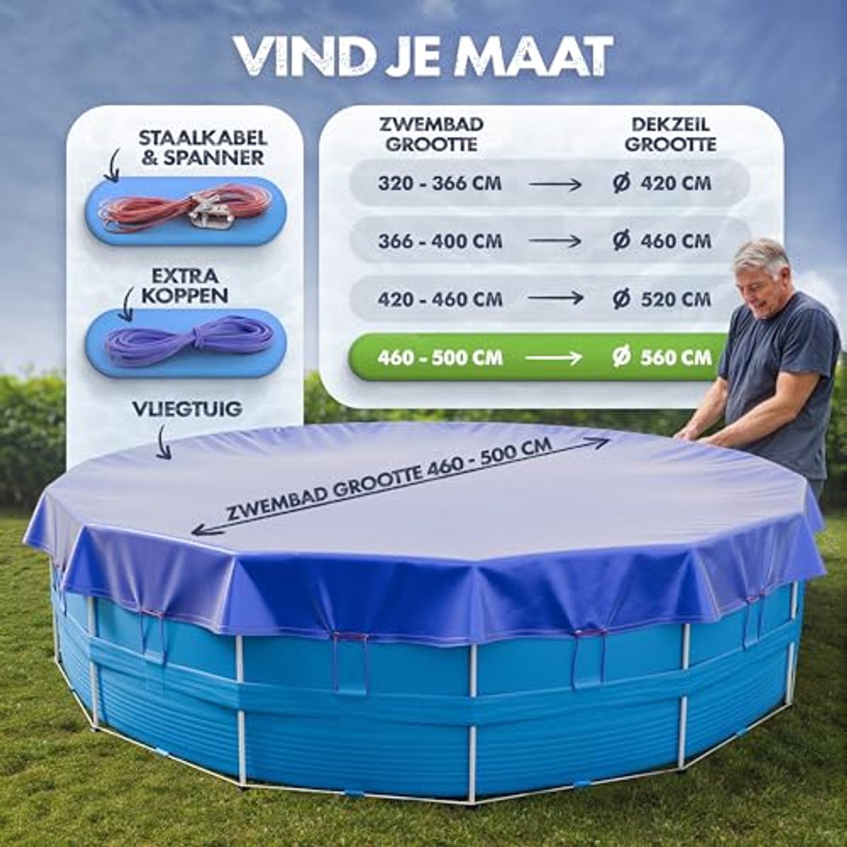 Zwembadafdekking 460-500 cm - Afdekzeil voor Intex & Bestway Pool