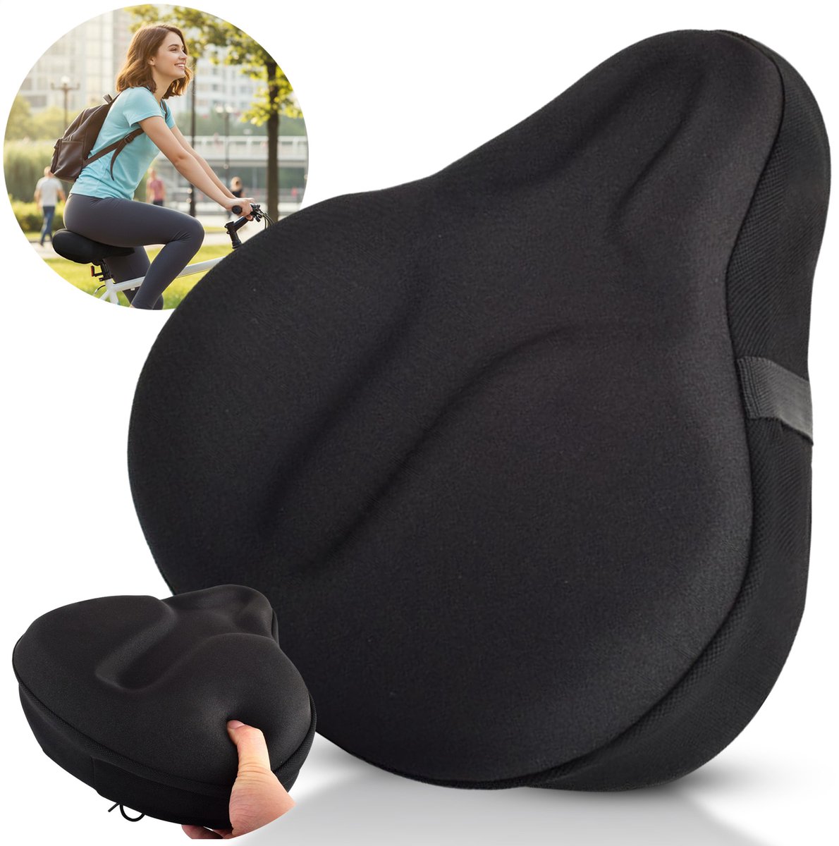 Vebics Zadelhoes Gel - Zadeldek - Universele Gel Fietszadelhoes - Brede Zadels t/m 27cm - Zwart - Inclusief waterdichte hoes