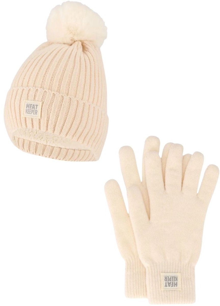 Heatkeeper Dames Winter Thermo Set - Muts + Handschoenen - Off White - One Size