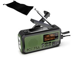 FOLLESA® DAB-373BT Noodradio - Solar Powerbank - 5000mAh - DAB+/FM - Met waterdicht zakje - Noodradio - Opwindbare Survivalradio - Bluetooth & Digitale Wekker - Ideaal voor Noodpakket.
