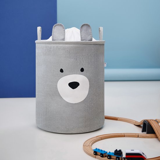 Grijze Beer Speelgoedopbergmand - XXL Waterdichte Opbergbox - Berenhoofd Design - Polyester Kist - 63 Liter - 40x40x50 cm - Speelgoedmand - Wasmand - Kledingmand - Sipo — afbeelding 4