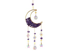 Goodli Suncatcher Maan met Amethist - Zonnevanger Raamdecoratie met Prisma Kristal - Goud en Paars