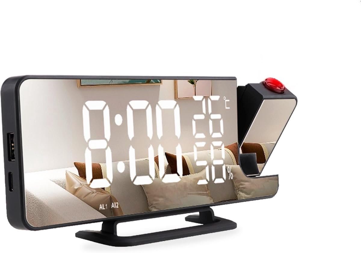 Projectiewekker met Dubbel Alarm en USB-oplaadfunctie - Digitale Klok met Tijdprojectie