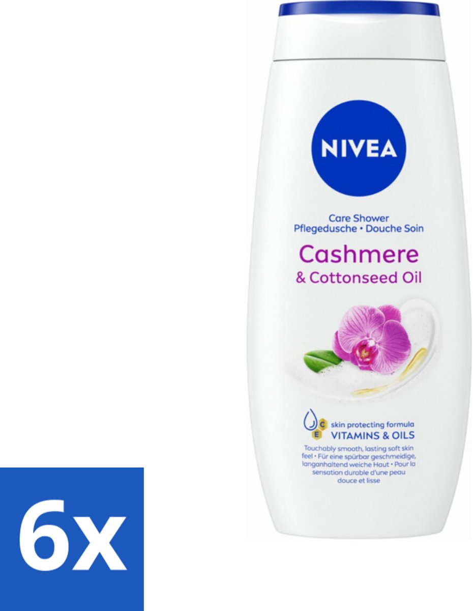 6 x NIVEA Douchecrème Cashmere & Cotton Seed Oil 250 ml - Douchegel - Cashmere Geur - Huid Verzorgen - Huid Beschermen - Hydraterende Douchegel