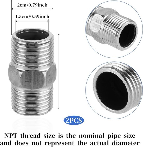 Roestvrijstalen dubbele nippels - 2 stuks, 1/2 inch doucheslang-adapter