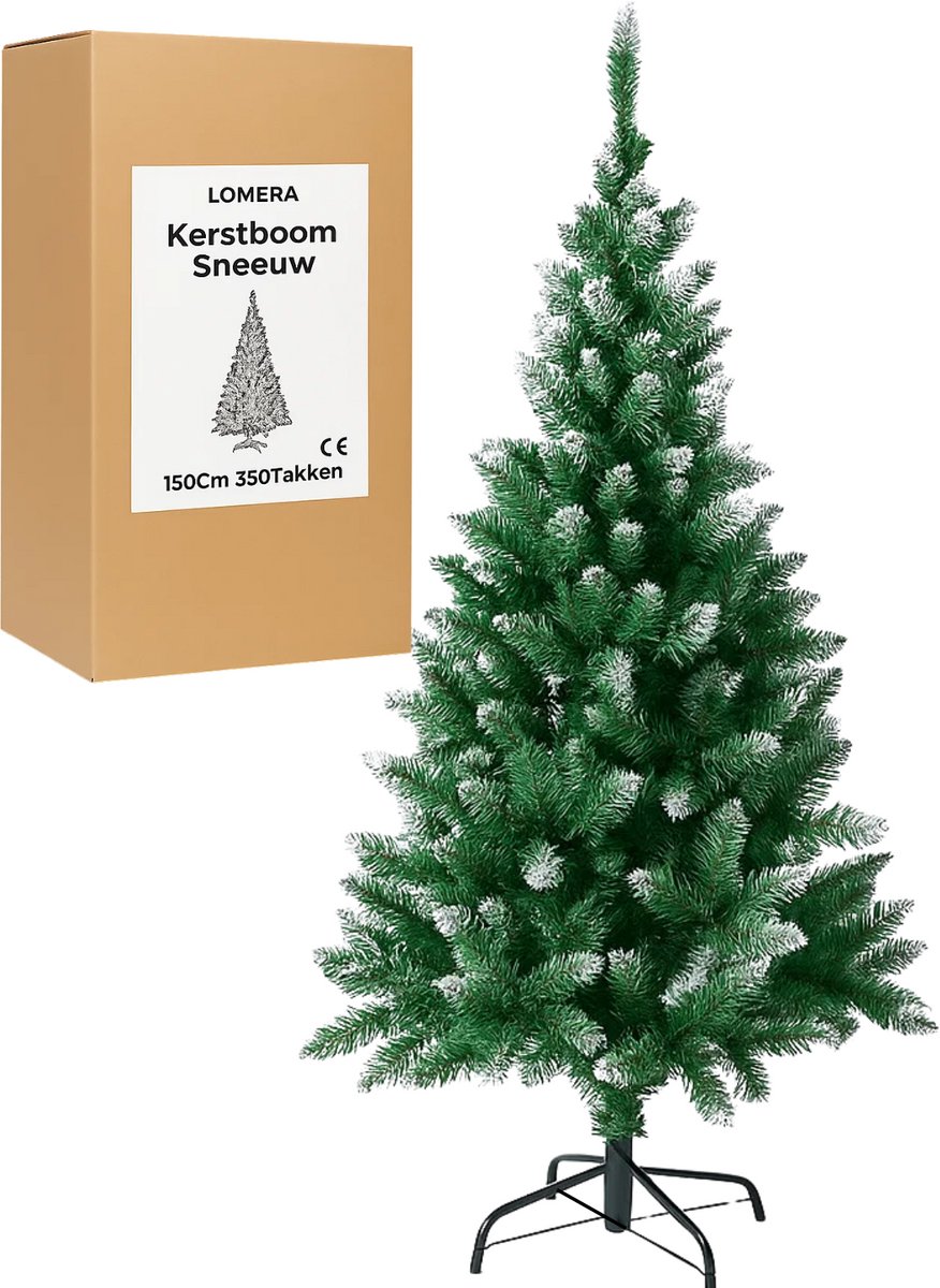Lomera Kunstkerstboom 150 CM - 350 Takken - Herbruikbare Kerstboom - Duurzame Materialen - Kerstboom met Standaard - Flexibele Takken - Sneeuwtoppen Kerstboom - Kerst Boom - Kerstboom - Kerstboom voor Kleine Ruimtes - Kunstboom voor Kerst – foto 4