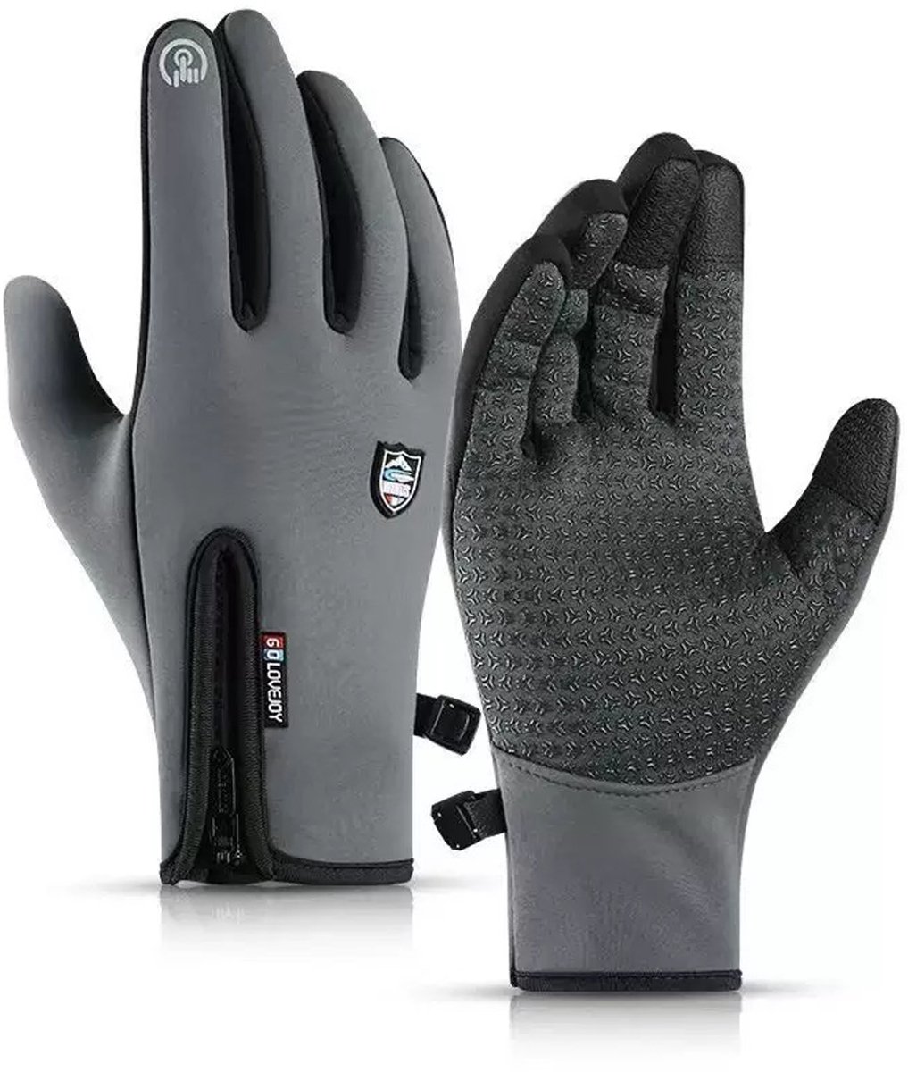 Winter Fietshandschoenen Heren & Dames - XL - Touchscreen - Winddicht & Waterafstotend - Grijs