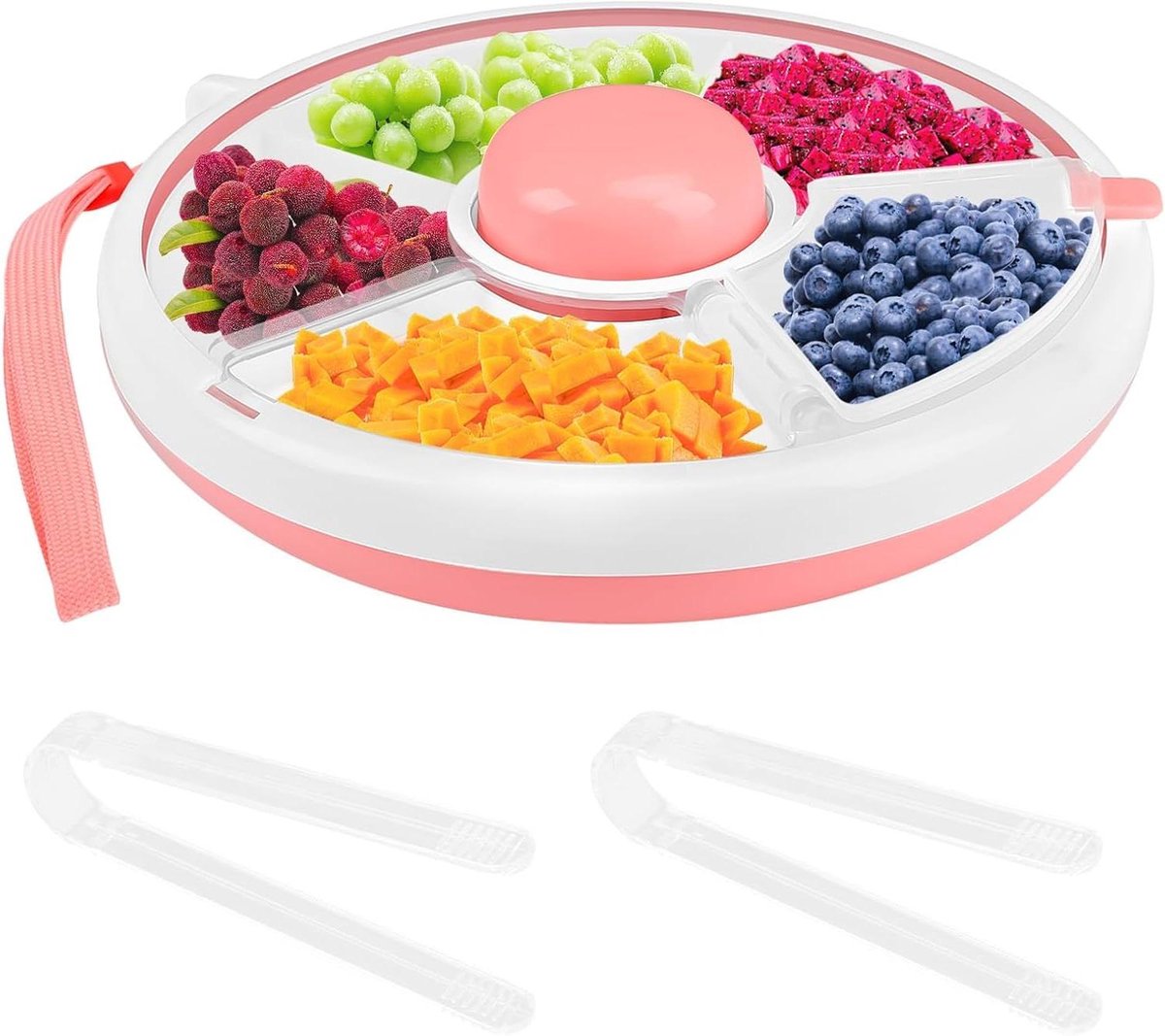 Snackspinner met draagbare vakken voor kinderen - serveerborden voor snacks en fruit - vaatwasmachinebestendig - 18x18x4 cm