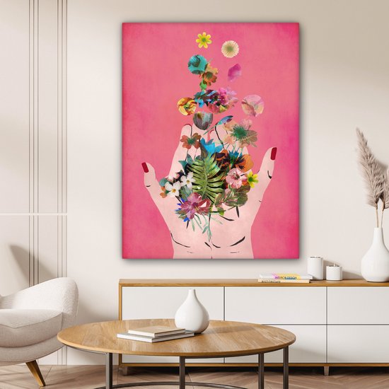 Peinture sur toile Fleurs - Abstrait - Rose - Art - 90x120 cm - Décoration murale