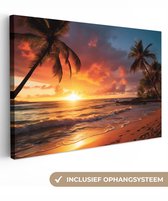 Peinture sur toile 120x80 cm - Coucher de soleil - Palmiers - Plage - Mer - Décoration murale salon - Décoration maison - Accessoires de chambre - Tableaux nature
