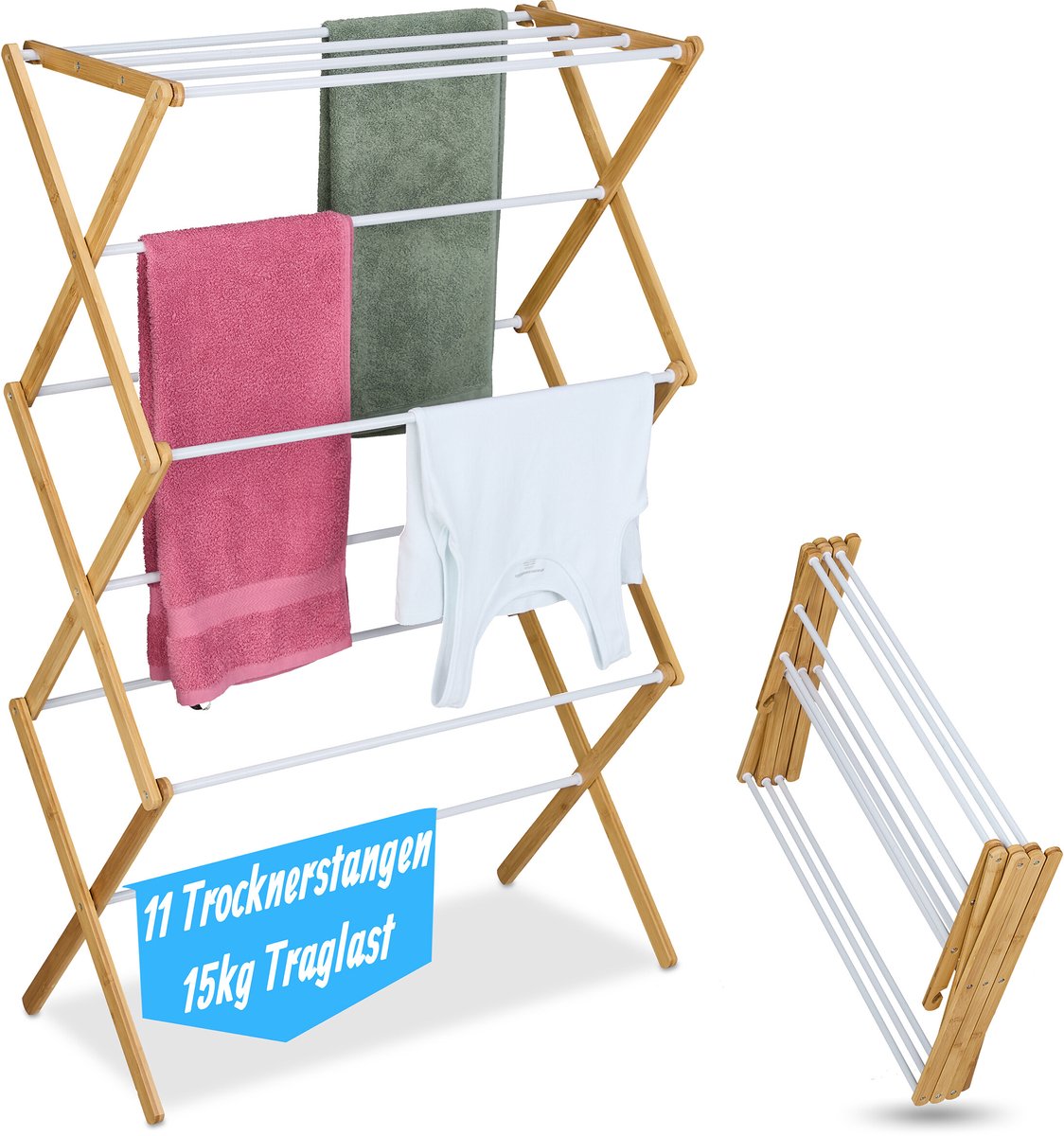 Wasrek inklapbaar - 115x73x33 cm - inklapbaar - staand - bamboe - wit