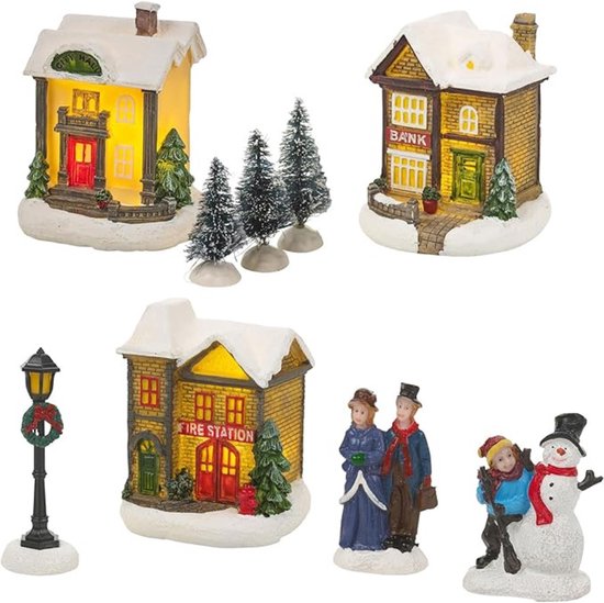 Kerstdorp Basis - Kerstdorp Sets - Kersttreinset - Hars Verlicht - Kerstversieringen - Kerst Mini Ornament Kits - Kerstfiguurtjes - Kerstman - Kerstboom - 10 Stuks