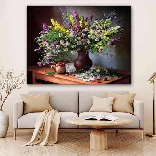 Toile Peinture Fleurs - Tableau - Nature Morte - 160x120 cm - Décoration murale XXL