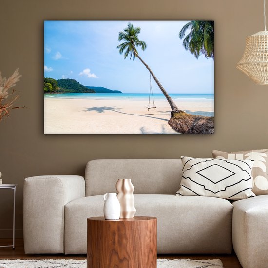 Tableau sur Toile Plage - Palmiers - Balançoire - 120x80 cm - Décoration murale