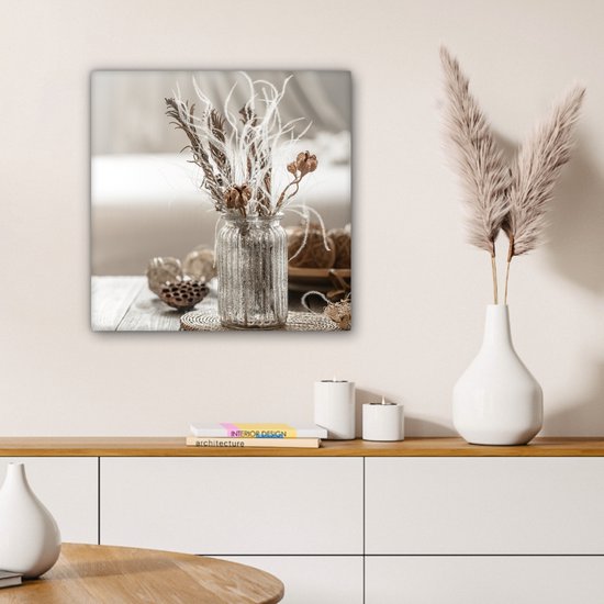 Tableau sur toile Nature morte - Fleurs séchées - Vase - 50x50 cm - Décoration murale