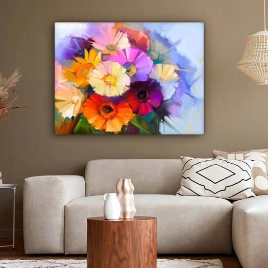 Tableau Peinture à l'Huile - Couleurs - Fleurs - 120x90 cm - Décoration murale