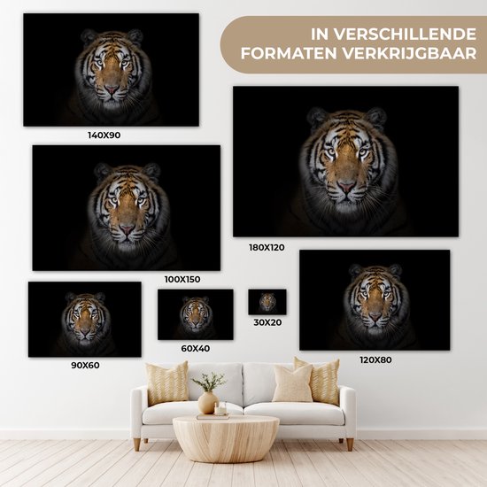 Toile - Tigre - Zwart - Animaux - Décoration murale - 90x60 cm - Peinture sur toile - Toile canvas