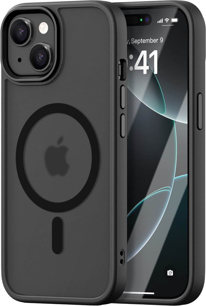 iDenn hoesje voor iPhone 13 Mat Transparant Zwart geschikt voor MagSafe