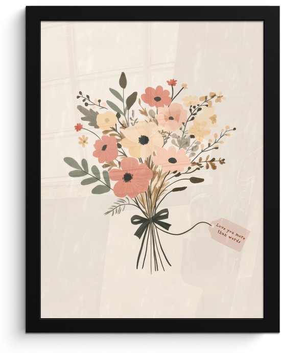 Poster in lijst - Fotolijst 30x40 cm - Posters - Bloemen - Quote - Beige - Lint - Posterlijst zwart - Decoratie - Wanddecoratie woonkamer - Muurdecoratie slaapkamer