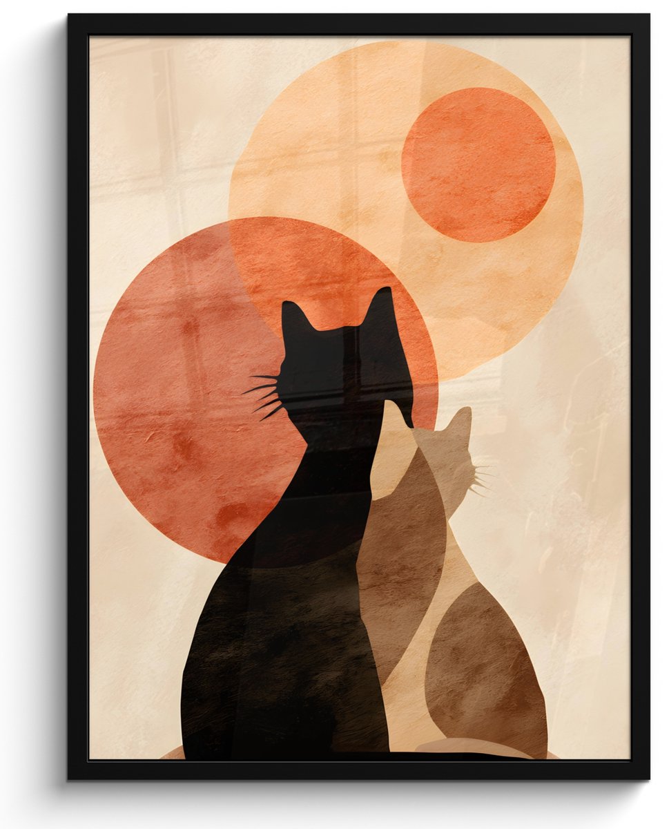 FrameYourWall Poster in lijst - Fotolijst 60x80 cm - Posters - Katten - Zwart - Abstract - Cirkels - Posterlijst zwart - Decoratie - Wanddecoratie woonkamer - Muurdecoratie slaapkamer