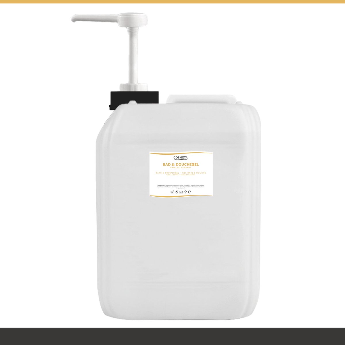 Bad & Douchegel - Vanille Karamel - Goudgeel - Parelmoer - 12 Liter - Jerrycan - Met pomp - Navulling - Navullen - Shower gel - Showergel - Douche gel - Shampoo - 3 - 5 - 6 - 10 | LP5
