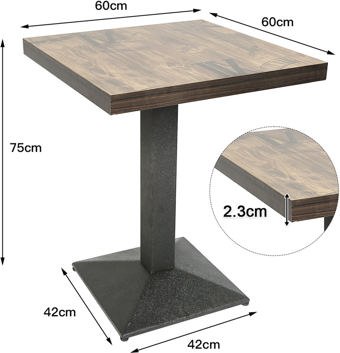 PIPIPOXER bistrotafel bartafel bijzettafel tuintafel MDF 60*60*75cm Retro thumbnail 6
