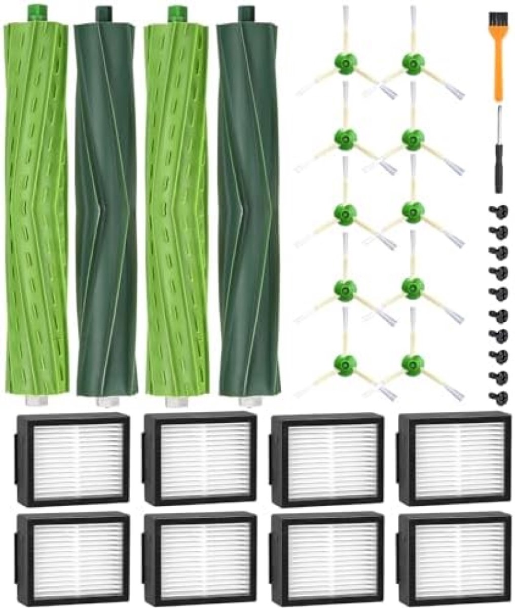 Reserveonderdelen voor iRobot Roomba E/I/J-serie, i7 i7+ i3 i3+ i4 i4+ j7 j7+ E5 E6, borstelaccessoires compatibel met iRobot Roomba, 2 sets rubberen borstels,8 hoogwaardige filters, 10 zijborstels