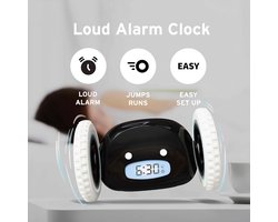 Luide wekker voor zware slapers op wielen. Rolt, rent weg, trilt, is gemakkelijk in te stellen, superslimme snooze-functie. Digitale bedshaker-wekker. Grappig cadeau voor volwassenen, kinderen, tieners, slaapkamers (zwart).