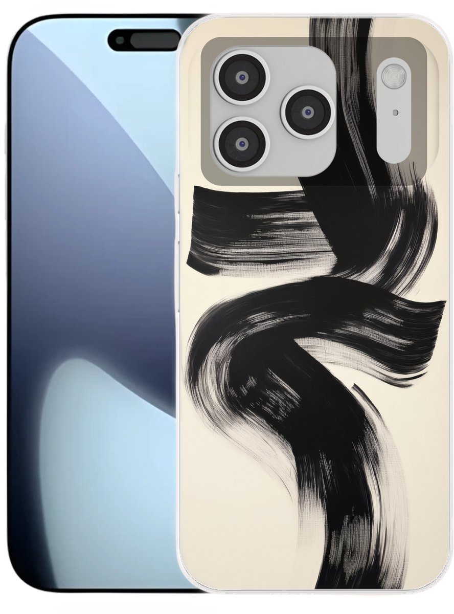 Telefoonhoesje Geschikt voor iPhone 17 Pro hoesje - Strepen - Zwart - Abstract - Siliconen Telefoonhoesje Telefoonhoesje
