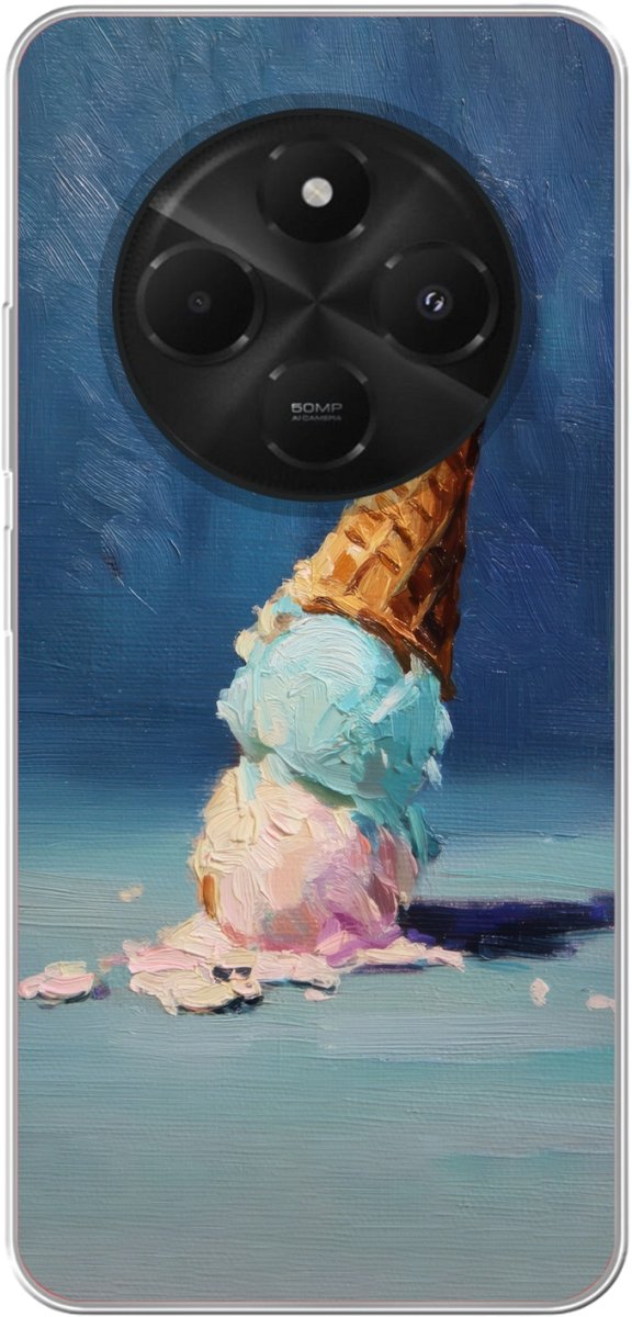 Telefoonhoesje Geschikt voor Xiaomi Geschikt voor Poco C75 (5G) hoesje - Ijshoorn - Bolletjes - Smelt - Roze - Siliconen Telefoonhoesje Telefoonhoesje