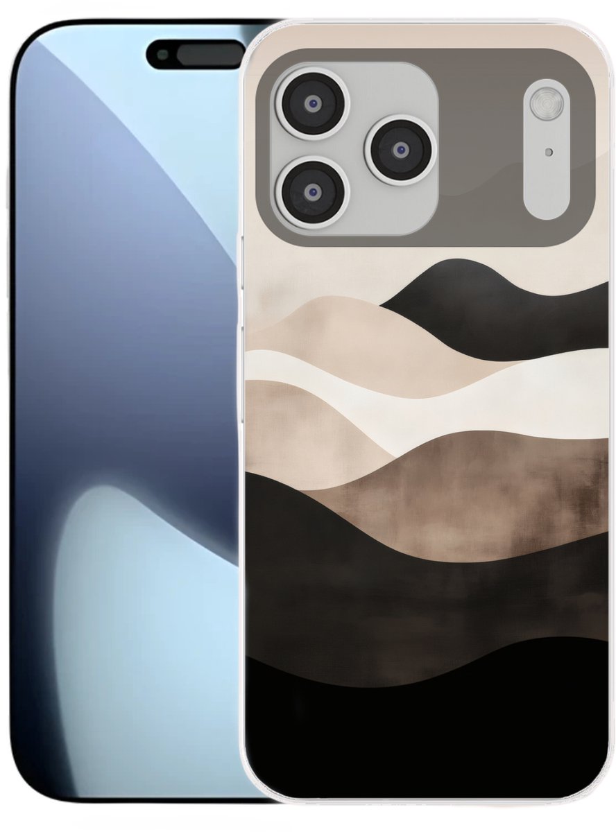 Telefoonhoesje Geschikt voor iPhone 17 Pro Max hoesje - Abstract - Landschap - Golven - Crèmekleur - Siliconen Telefoonhoesje Telefoonhoesje