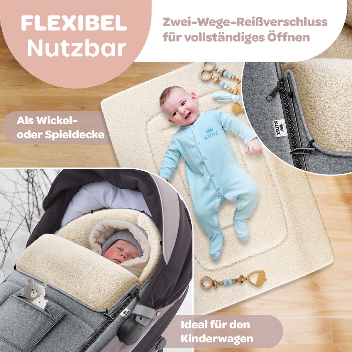 KIDIZ® Voetenzak voor Autostoeltje en Buggy met Ritssluiting - Baby Slaapzak Deken voor Maxi-Cosi & Wandelwagen / Kinderwagen - Jeans-Grijs – foto 7