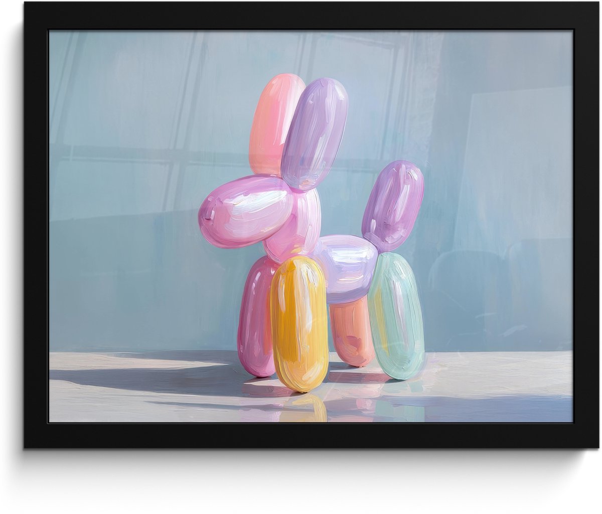 FrameYourWall Poster in lijst - Fotolijst 40x30 cm - Posters - Dier - Ballon - Pasteltinten - Glanzend - Posterlijst zwart - Decoratie - Wanddecoratie woonkamer - Muurdecoratie slaapkamer