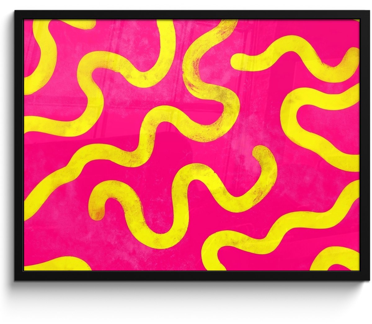 FrameYourWall Poster in lijst - Fotolijst 80x60 cm - Posters - Lijn - Geel - Abstract - Posterlijst zwart - Decoratie - Wanddecoratie woonkamer - Muurdecoratie slaapkamer Lijnen - Abstract